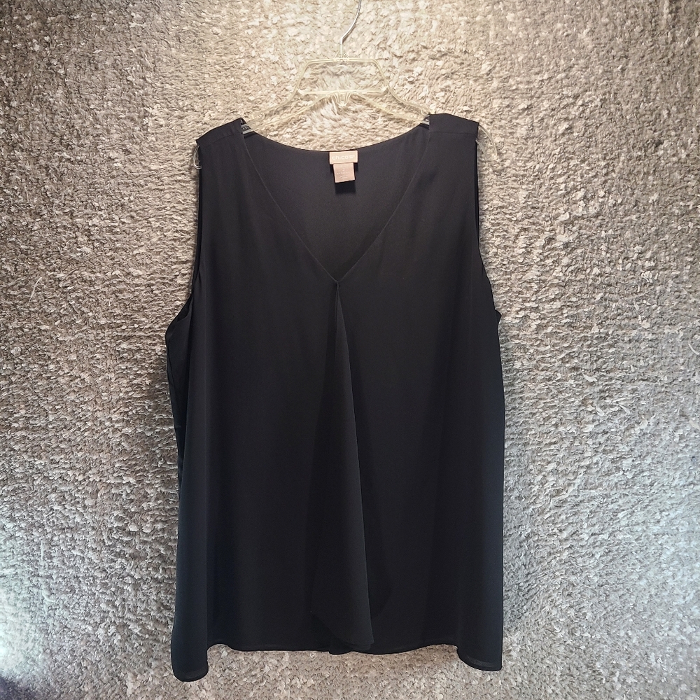 Chico's Tank Top Blouse Black Sleeveless V-Neck Pullover Size 2 L 12 14 Polyeste